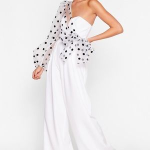 One shoulder white/off white pant suit